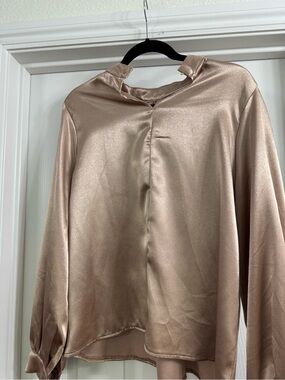 Satin Long Sleeve Blouse in Champagne